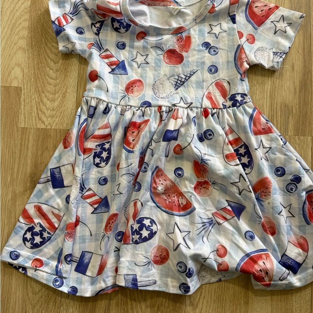 Kids Casual Dress with Red and Blue Print
